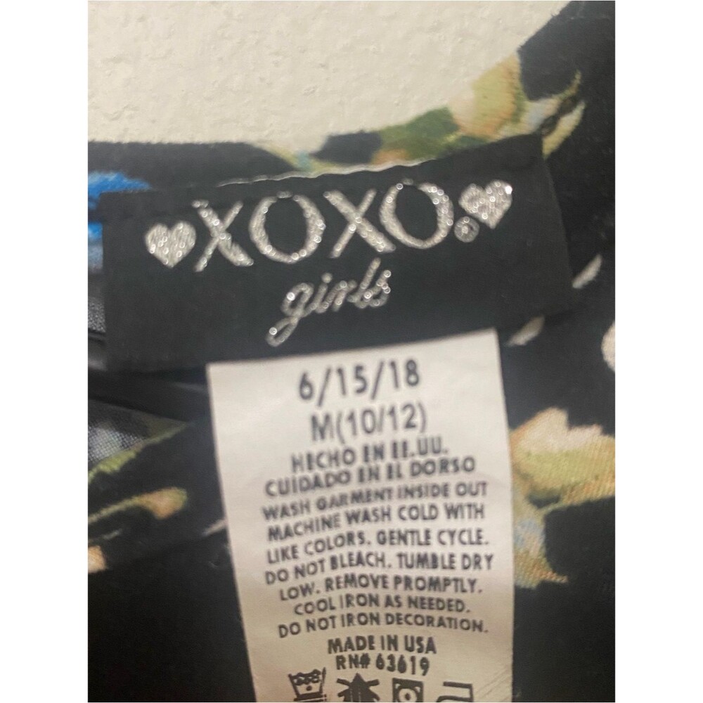 XOXO Black Floral Sleeveless Jumpsuit with Blue and Peach Flowers - Picture 3 of 3